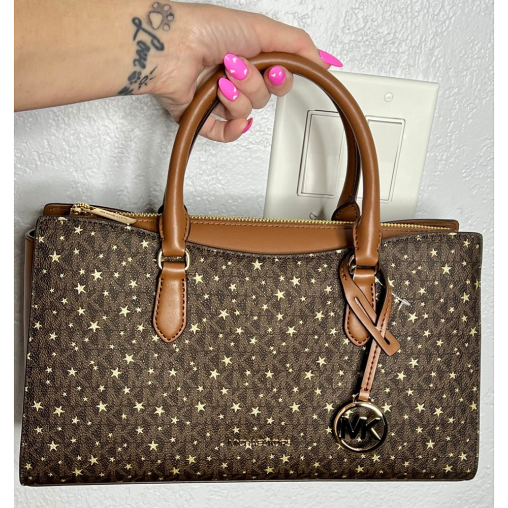 Michael Kors Arden Medium Brown Satchel with Gold Hardware & Star Pattern - Picture 12 of 13